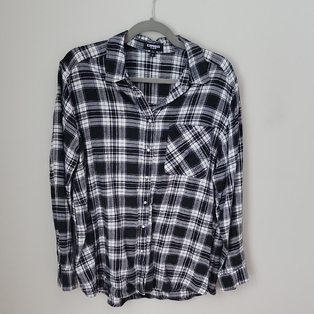 Express Black and White Plaid Shirt XL